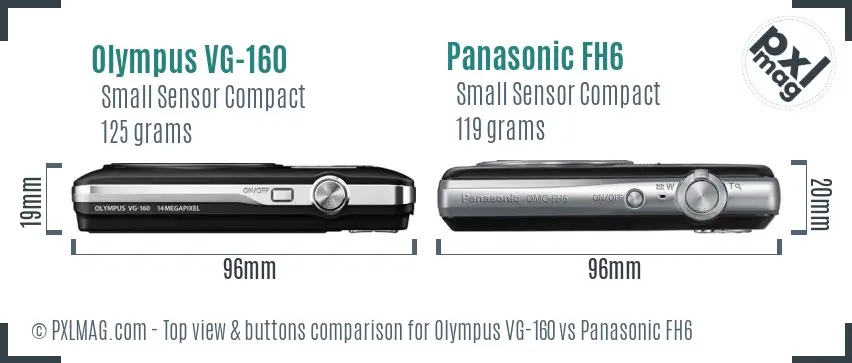 Olympus VG-160 vs Panasonic FH6 top view buttons comparison