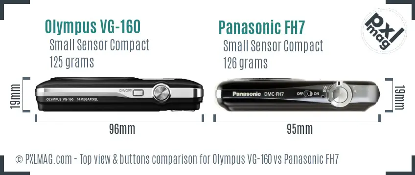 Olympus VG-160 vs Panasonic FH7 top view buttons comparison