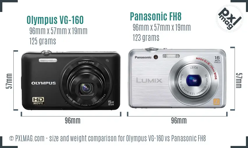 Olympus VG-160 vs Panasonic FH8 size comparison
