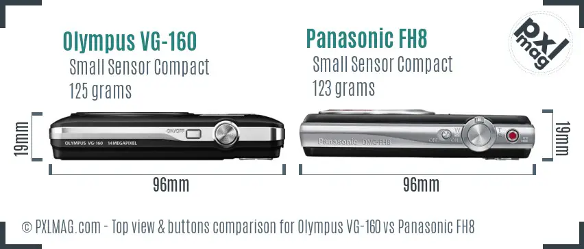 Olympus VG-160 vs Panasonic FH8 top view buttons comparison