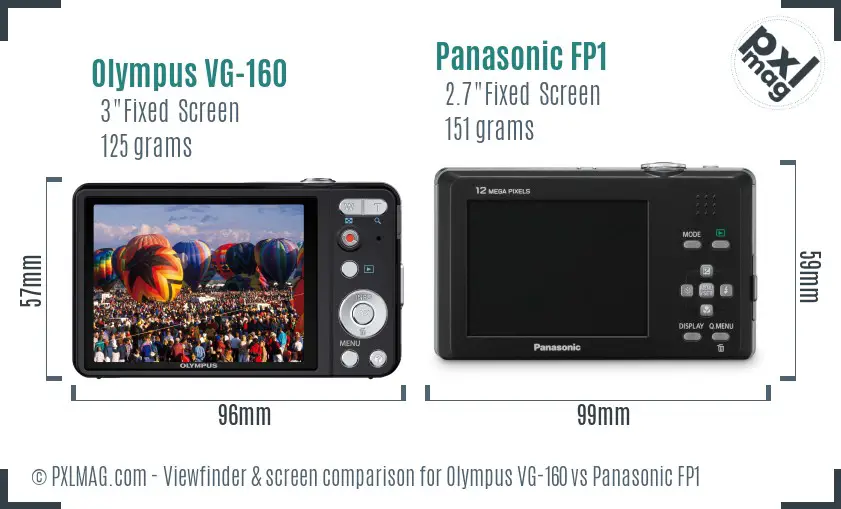 Olympus VG-160 vs Panasonic FP1 Screen and Viewfinder comparison