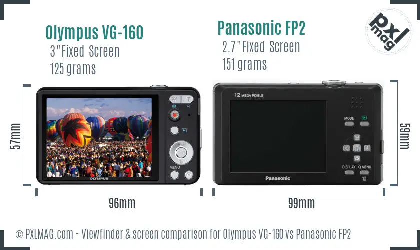 Olympus VG-160 vs Panasonic FP2 Screen and Viewfinder comparison