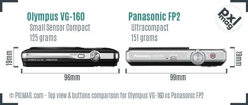 Olympus VG-160 vs Panasonic FP2 top view buttons comparison