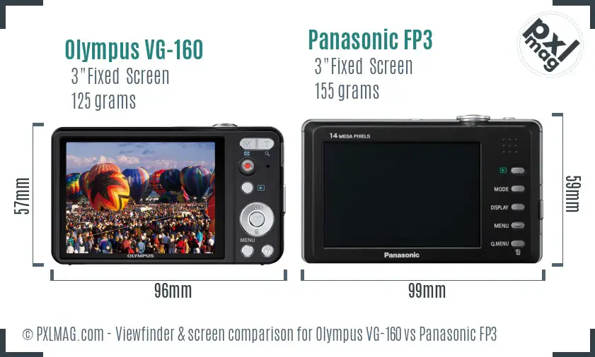 Olympus VG-160 vs Panasonic FP3 Screen and Viewfinder comparison