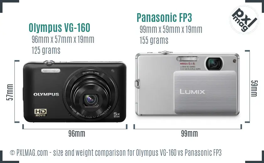 Olympus VG-160 vs Panasonic FP3 size comparison