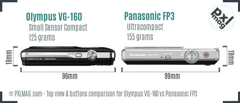 Olympus VG-160 vs Panasonic FP3 top view buttons comparison