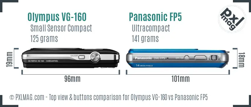Olympus VG-160 vs Panasonic FP5 top view buttons comparison