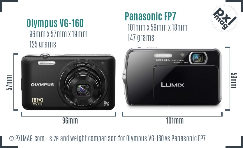 Olympus VG-160 vs Panasonic FP7 size comparison