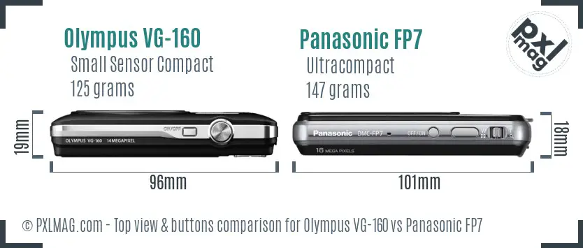 Olympus VG-160 vs Panasonic FP7 top view buttons comparison