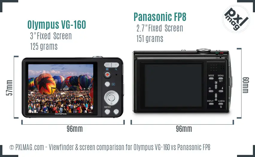 Olympus VG-160 vs Panasonic FP8 Screen and Viewfinder comparison