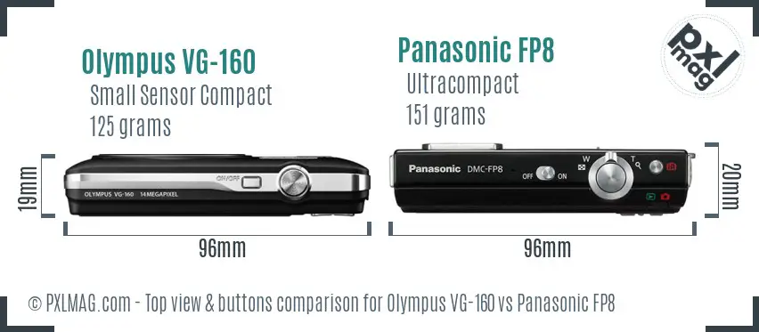 Olympus VG-160 vs Panasonic FP8 top view buttons comparison