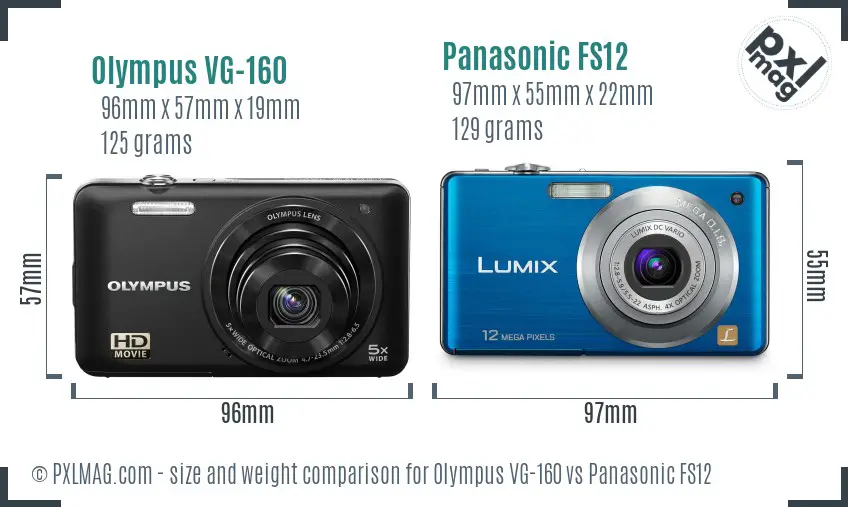 Olympus VG-160 vs Panasonic FS12 size comparison
