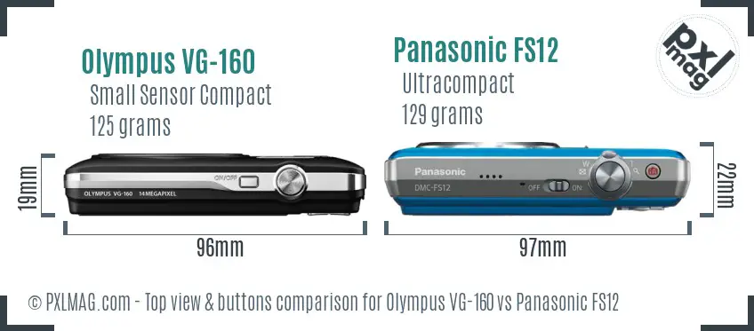 Olympus VG-160 vs Panasonic FS12 top view buttons comparison