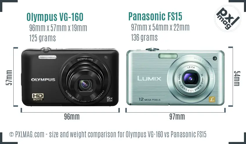 Olympus VG-160 vs Panasonic FS15 size comparison