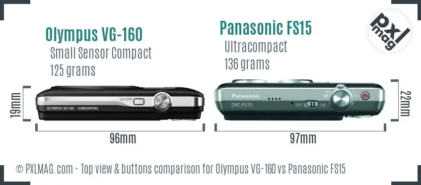 Olympus VG-160 vs Panasonic FS15 top view buttons comparison