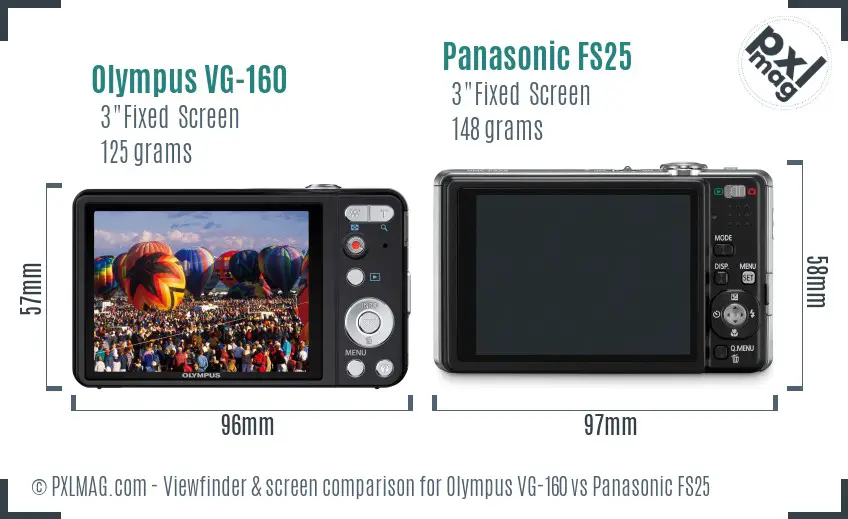 Olympus VG-160 vs Panasonic FS25 Screen and Viewfinder comparison