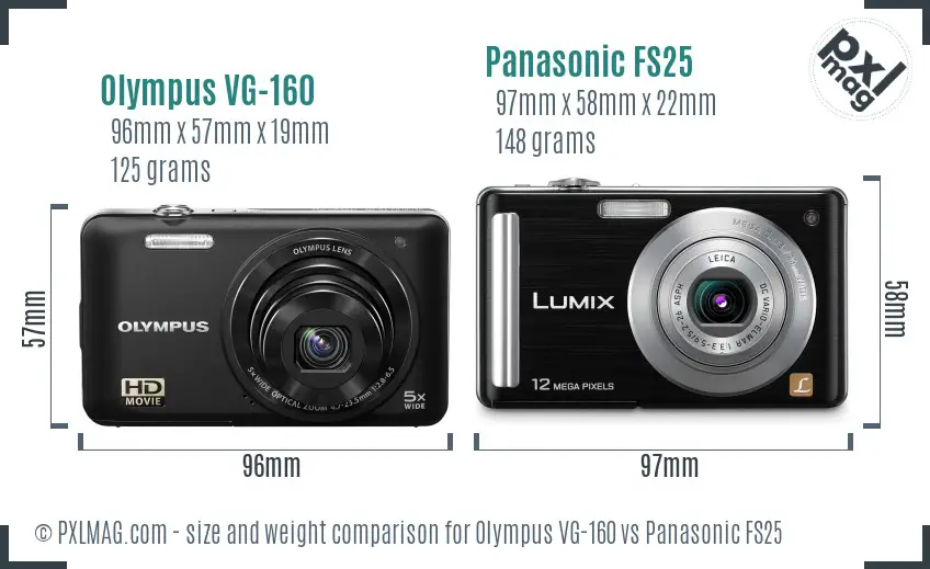 Olympus VG-160 vs Panasonic FS25 size comparison