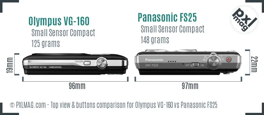 Olympus VG-160 vs Panasonic FS25 top view buttons comparison