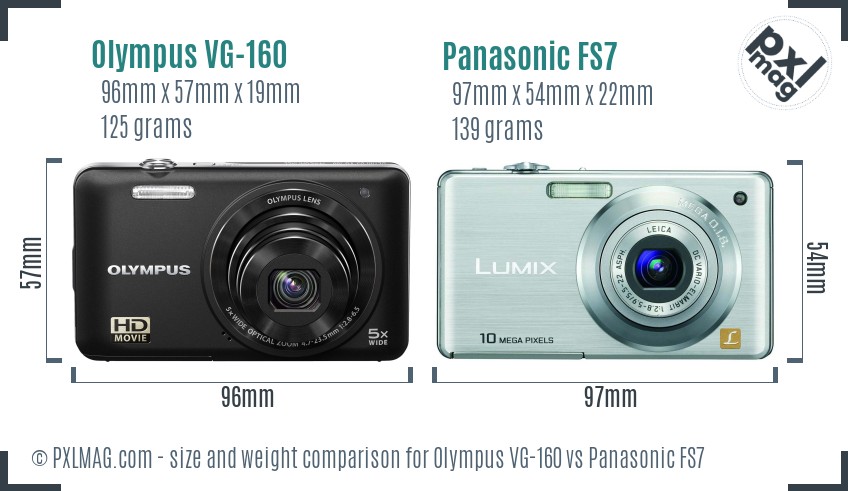 Olympus VG-160 vs Panasonic FS7 size comparison Olympus VG-160 vs Panasonic FS7 size comparison