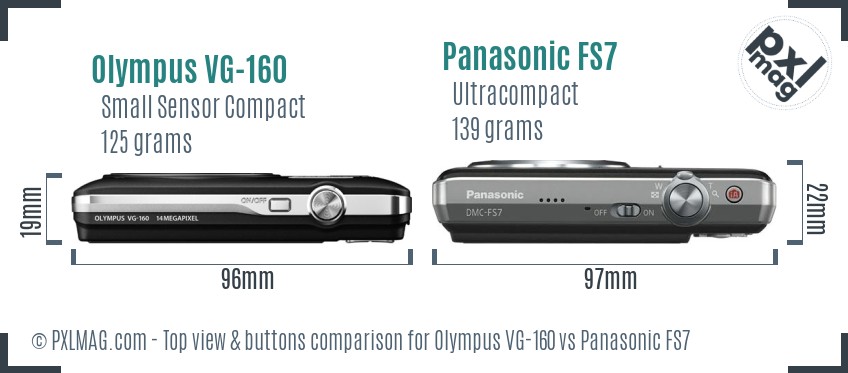 Olympus VG-160 vs Panasonic FS7 top view buttons comparison