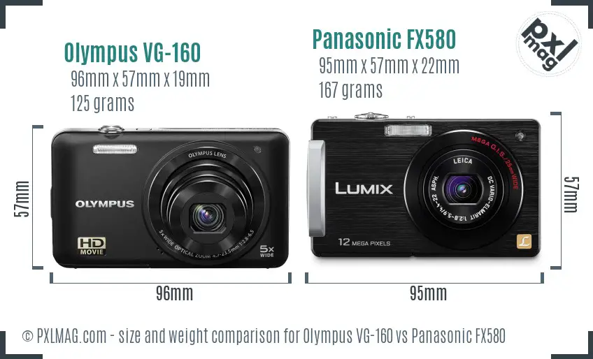 Olympus VG-160 vs Panasonic FX580 size comparison Olympus VG-160 vs Panasonic FX580 size comparison