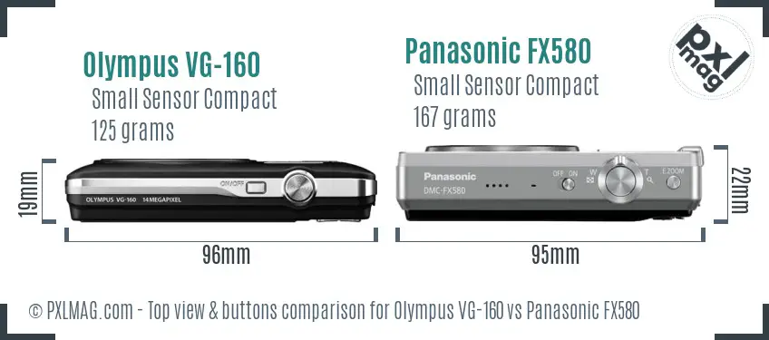 Olympus VG-160 vs Panasonic FX580 top view buttons comparison Olympus VG-160 vs Panasonic FX580 top view buttons comparison