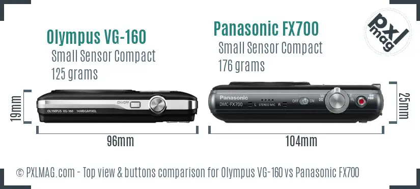 Olympus VG-160 vs Panasonic FX700 top view buttons comparison