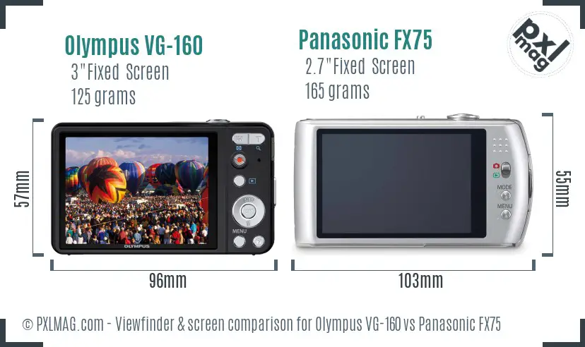 Olympus VG-160 vs Panasonic FX75 Screen and Viewfinder comparison
