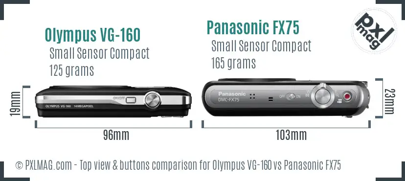 Olympus VG-160 vs Panasonic FX75 top view buttons comparison