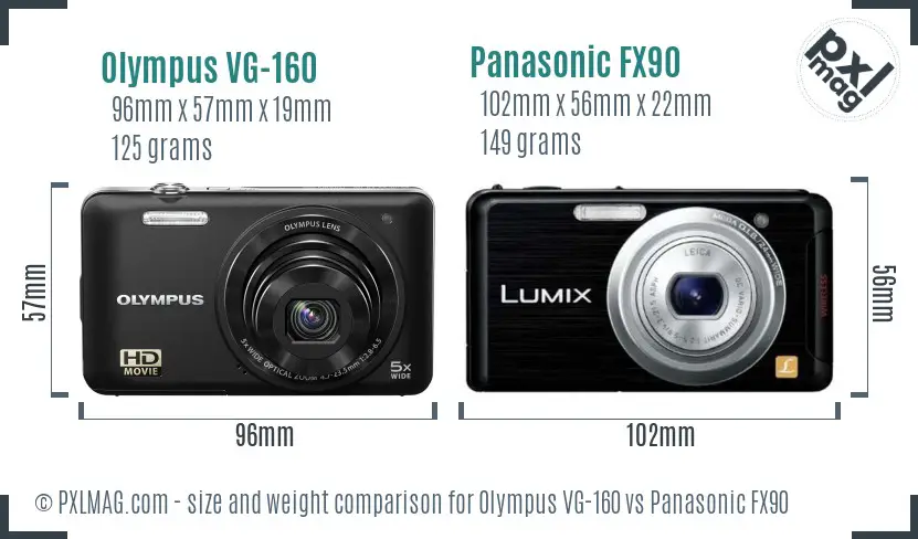 Olympus VG-160 vs Panasonic FX90 size comparison Olympus VG-160 vs Panasonic FX90 size comparison