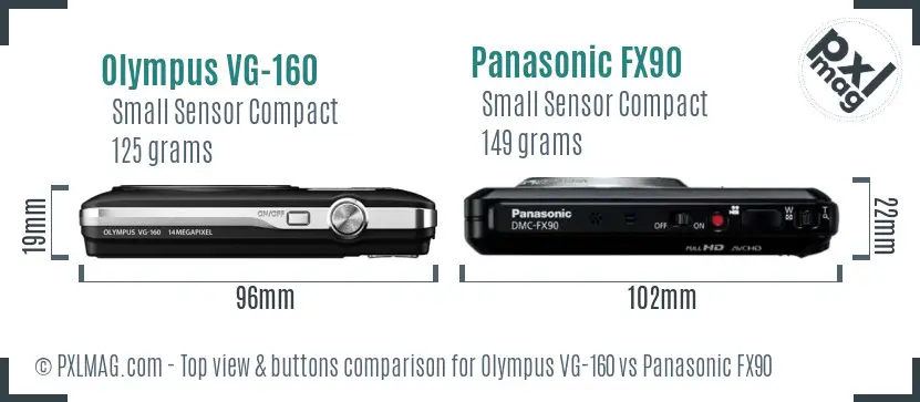 Olympus VG-160 vs Panasonic FX90 top view buttons comparison Olympus VG-160 vs Panasonic FX90 top view buttons comparison