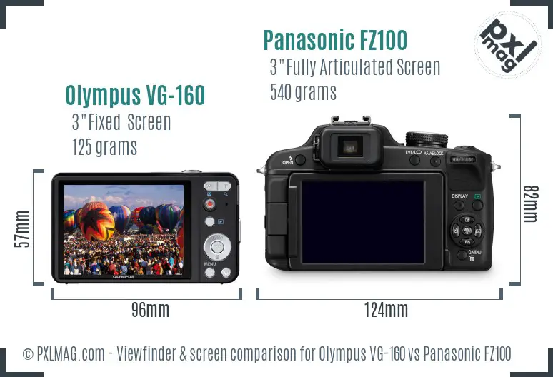 Olympus VG-160 vs Panasonic FZ100 Screen and Viewfinder comparison