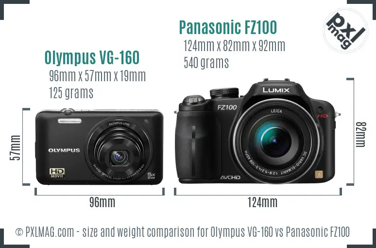 Olympus VG-160 vs Panasonic FZ100 size comparison