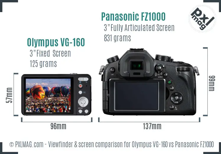 Olympus VG-160 vs Panasonic FZ1000 Screen and Viewfinder comparison