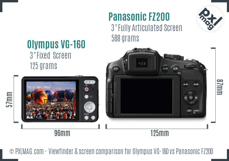 Olympus VG-160 vs Panasonic FZ200 Screen and Viewfinder comparison