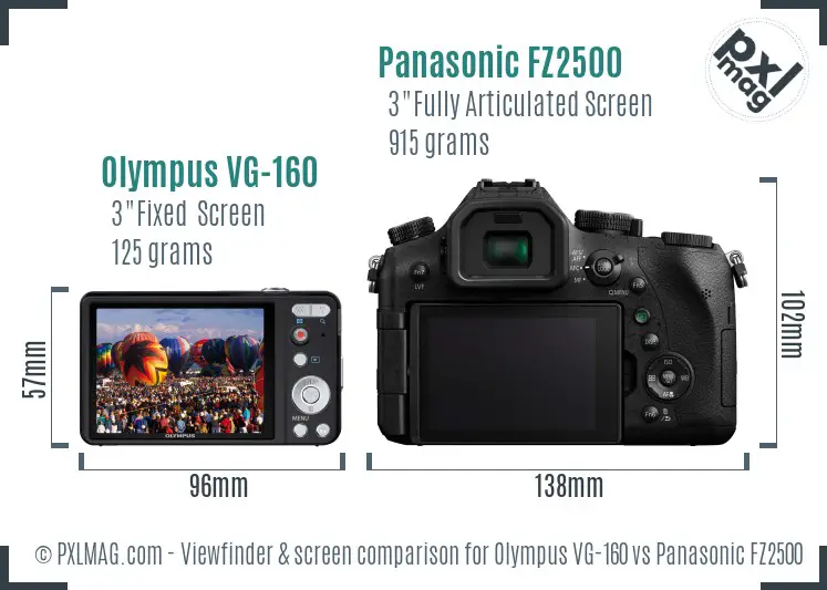Olympus VG-160 vs Panasonic FZ2500 Screen and Viewfinder comparison Olympus VG-160 vs Panasonic FZ2500 Screen and Viewfinder comparison