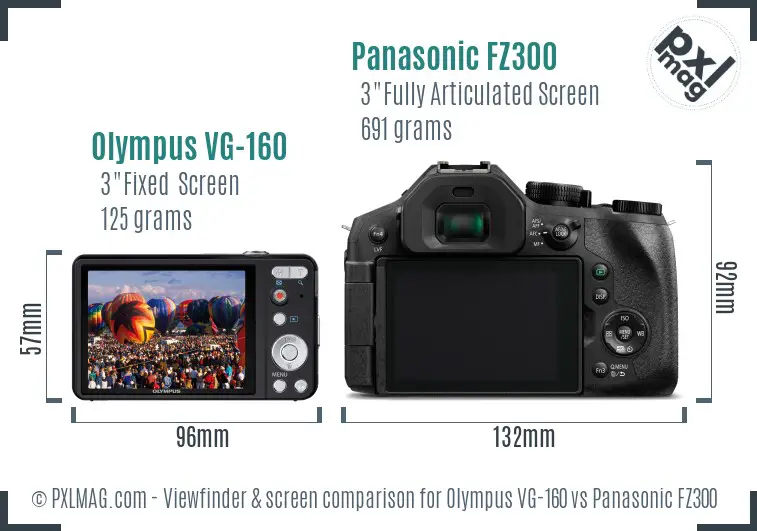 Olympus VG-160 vs Panasonic FZ300 Screen and Viewfinder comparison Olympus VG-160 vs Panasonic FZ300 Screen and Viewfinder comparison
