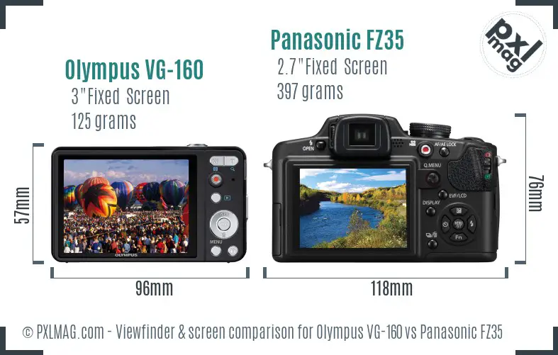 Olympus VG-160 vs Panasonic FZ35 Screen and Viewfinder comparison