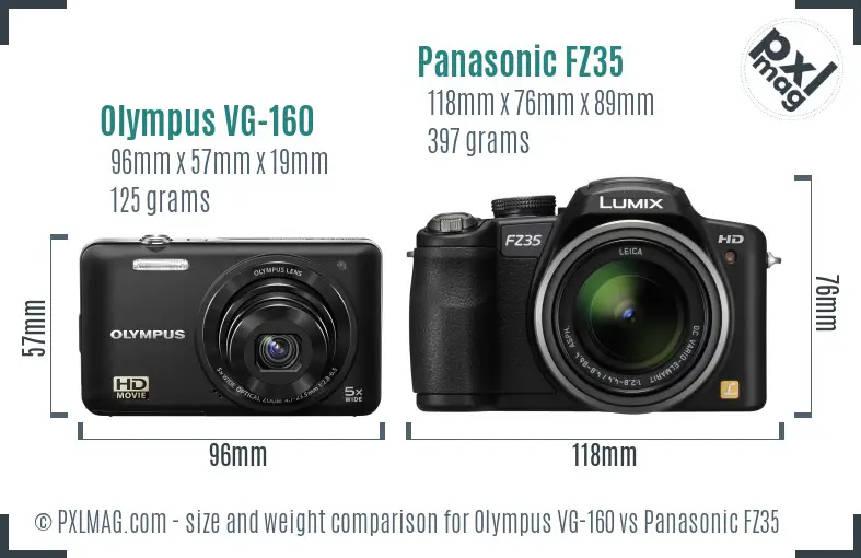 Olympus VG-160 vs Panasonic FZ35 size comparison