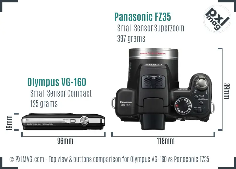 Olympus VG-160 vs Panasonic FZ35 top view buttons comparison