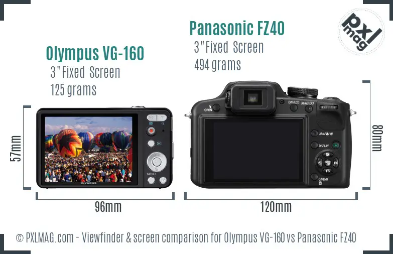 Olympus VG-160 vs Panasonic FZ40 Screen and Viewfinder comparison