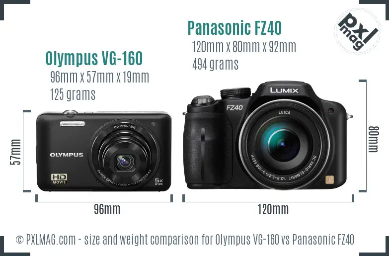 Olympus VG-160 vs Panasonic FZ40 size comparison