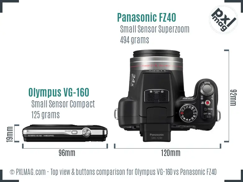 Olympus VG-160 vs Panasonic FZ40 top view buttons comparison