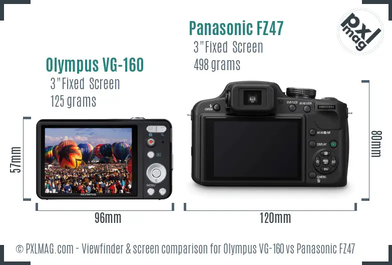 Olympus VG-160 vs Panasonic FZ47 Screen and Viewfinder comparison