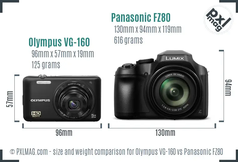 Olympus VG-160 vs Panasonic FZ80 size comparison Olympus VG-160 vs Panasonic FZ80 size comparison