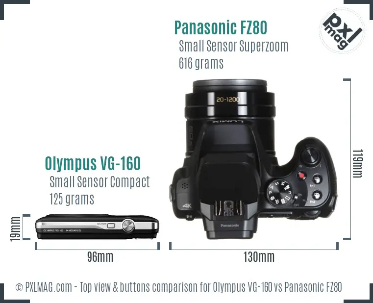 Olympus VG-160 vs Panasonic FZ80 top view buttons comparison Olympus VG-160 vs Panasonic FZ80 top view buttons comparison