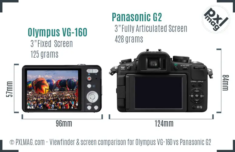 Olympus VG-160 vs Panasonic G2 Screen and Viewfinder comparison