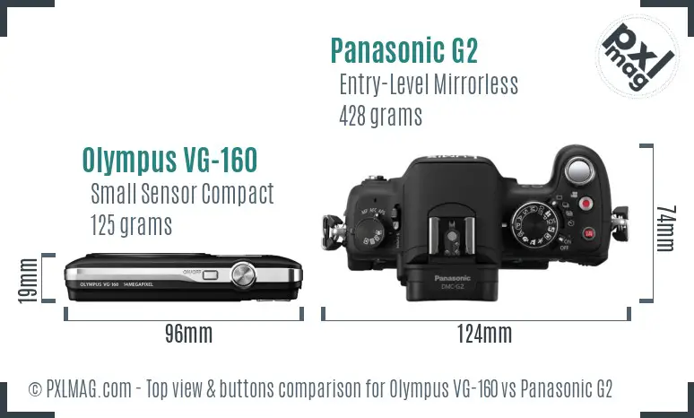 Olympus VG-160 vs Panasonic G2 top view buttons comparison