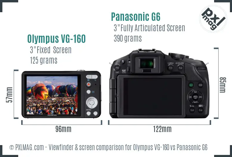 Olympus VG-160 vs Panasonic G6 Screen and Viewfinder comparison