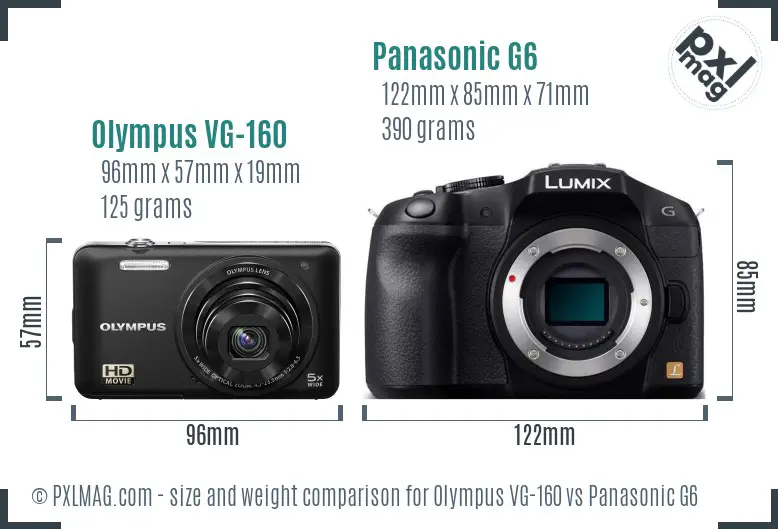 Olympus VG-160 vs Panasonic G6 size comparison